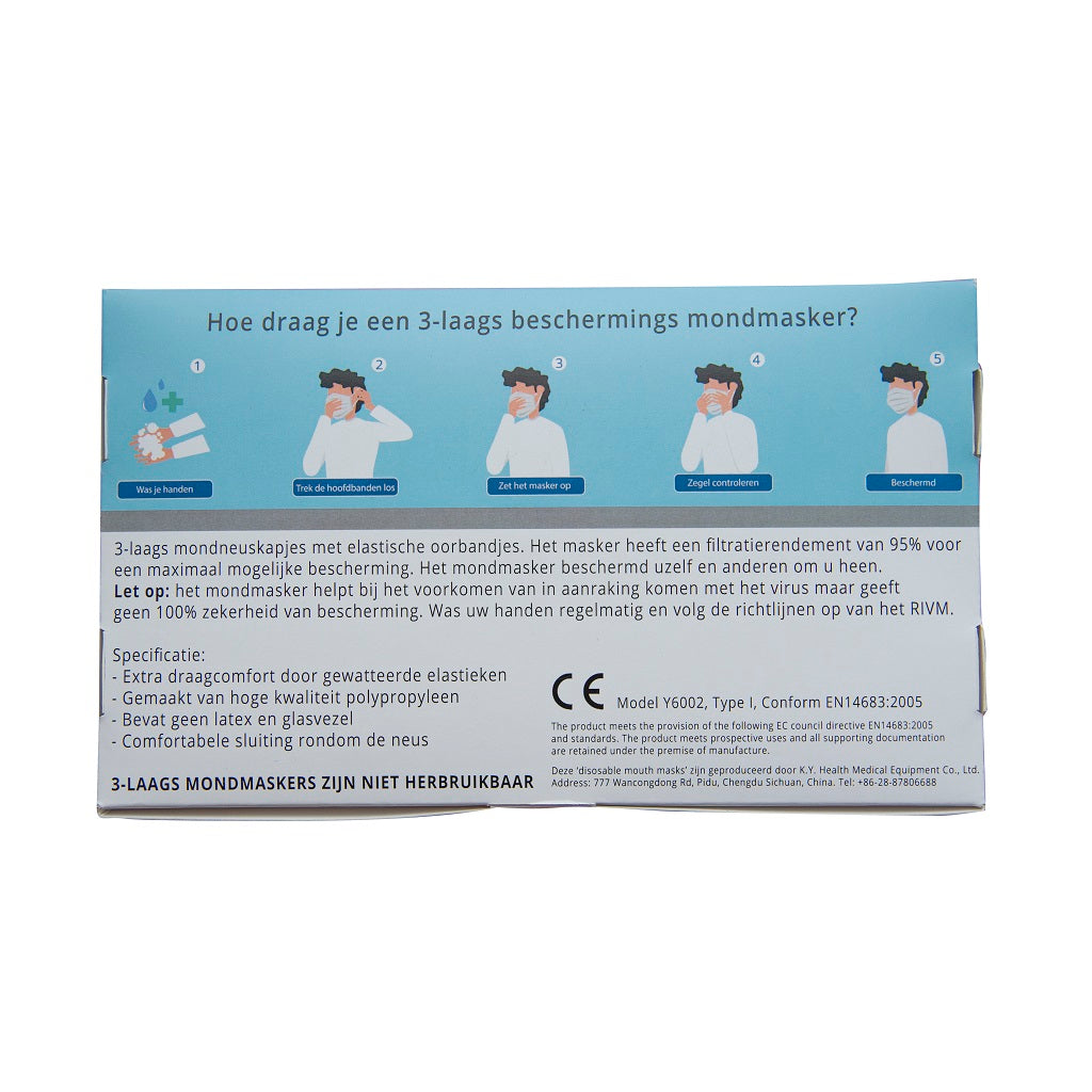 Mondkapje 3-laags disposable 20 stuks - TotaalThuisZorg