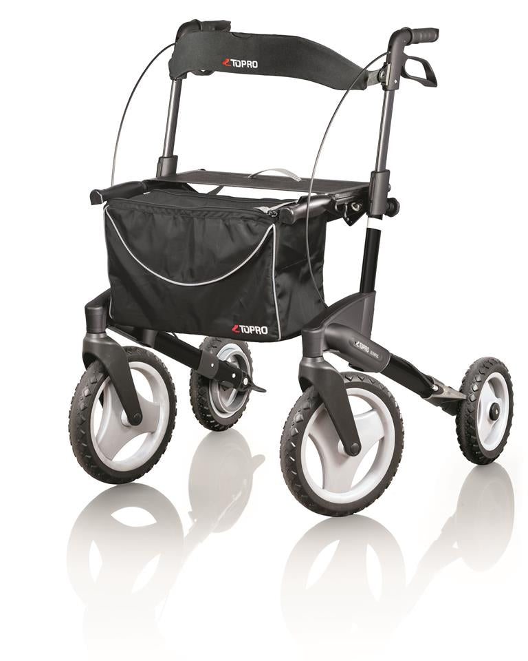 Rollator Topro Olympos off road incl rugsteun mt M mat zwart 150-195 cm < 150 kg - TotaalThuisZorg