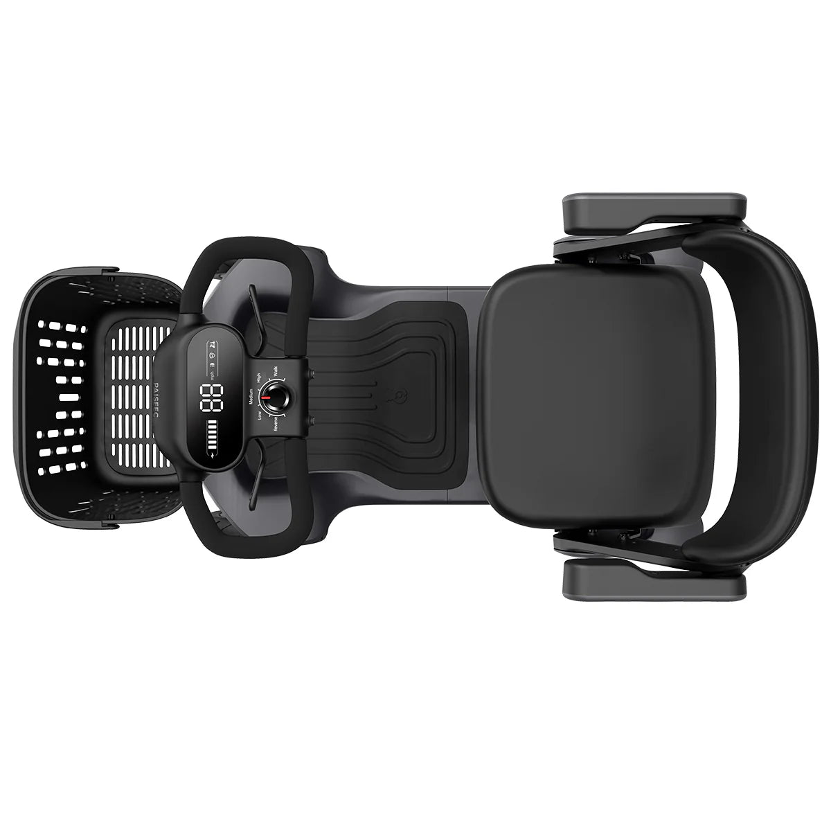 Bovenkant opbouwbare scootmobiel met zichtbaar display.